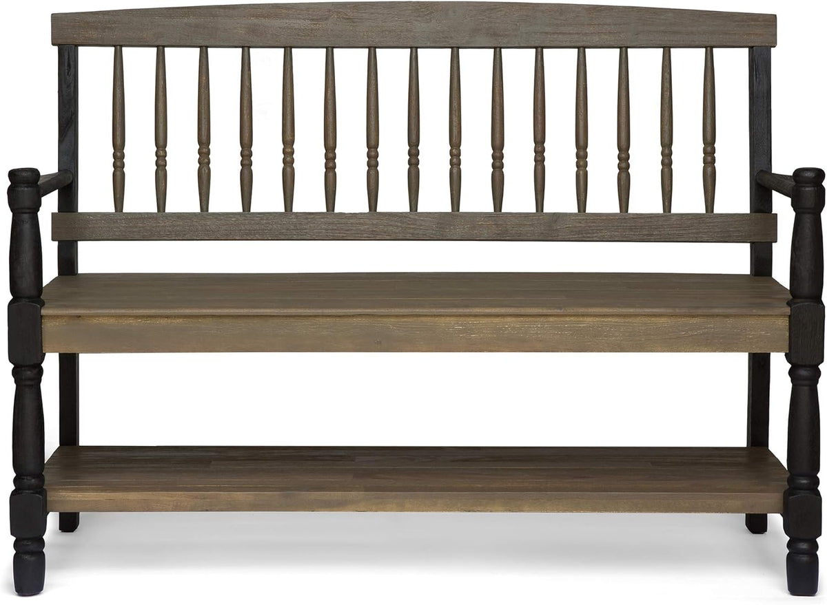 Gray and Black Acacia Wood Bench with Shelf M4297
