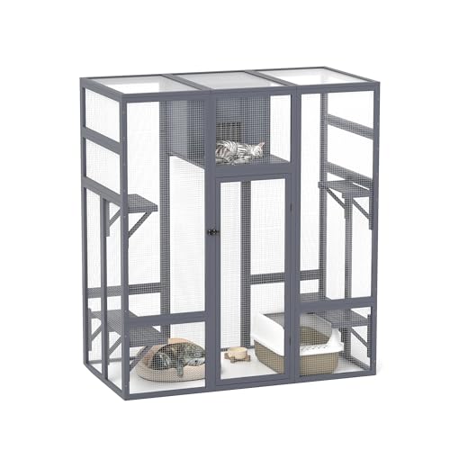 70 Inches Large Wooden Catio Outdoor Cat Enclosure with Waterproof Roof T696