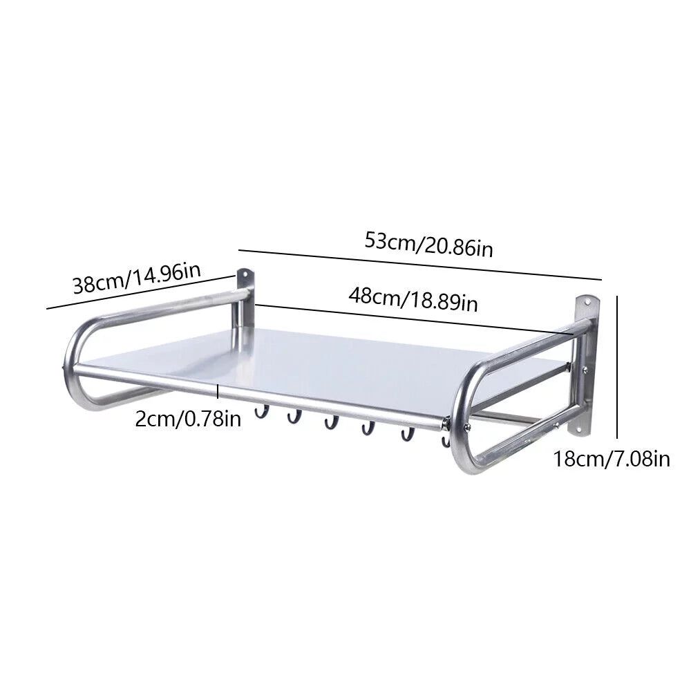Stainless Steel Wall-Mount Microwave Oven Rack with 6x Hooks U959