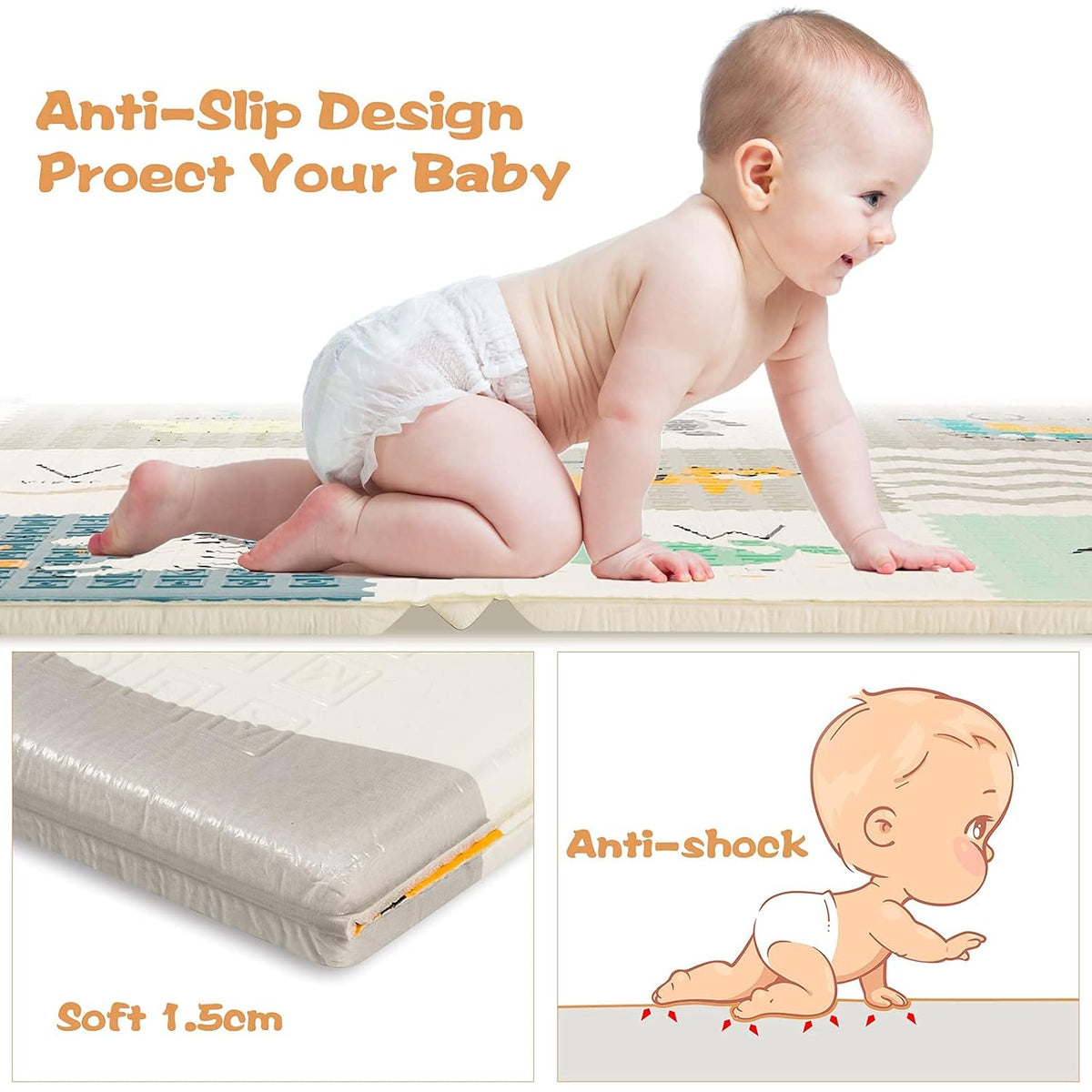 Extra Large Waterproof Foldable Baby Play Mat with Carry Bag N3274