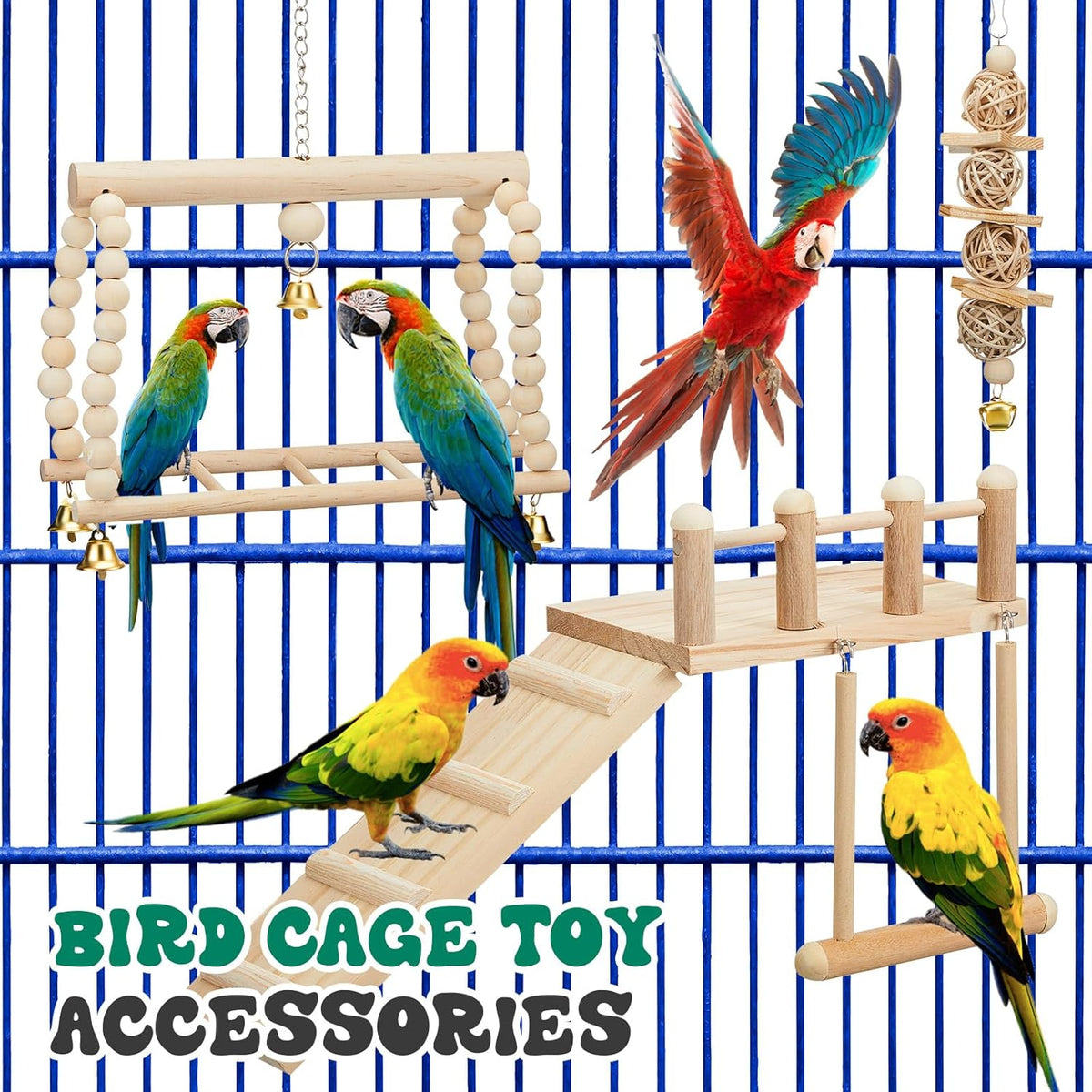 10 Pcs Parrot Swing Toys and Bird Perches Platform with Climbing Ladder Chewing Standing Hanging Parakeet Toys Bird Cage Accessories L658