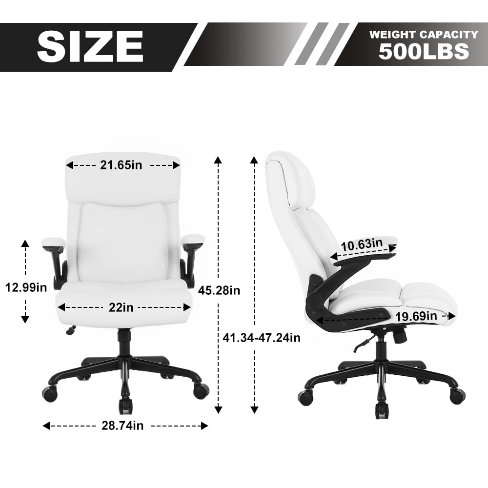 White Ergonomic High Back Leather Executive Office Chair with Flip-up Armrests R4209