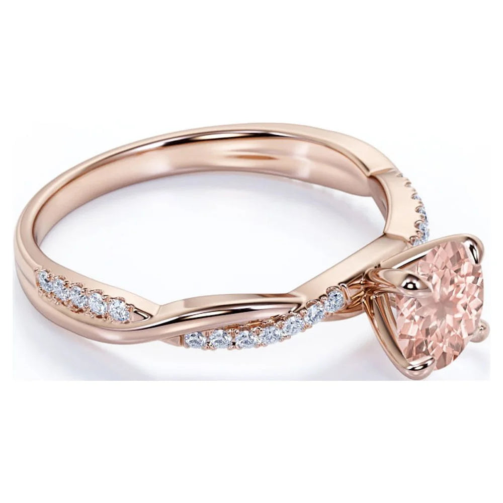 Peach Pink 1 Carat Round Cut Created Morganite and Moissanite Engagement Ring in 18k Gold Over Sterling Silver M84283