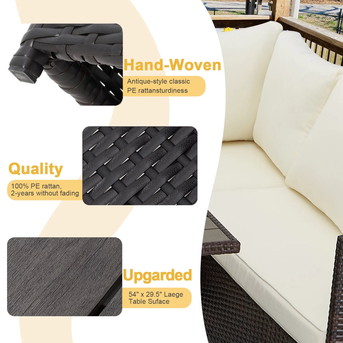 7-Piece Rattan Wicker Sectional Sofa and Dining Table Set M941067