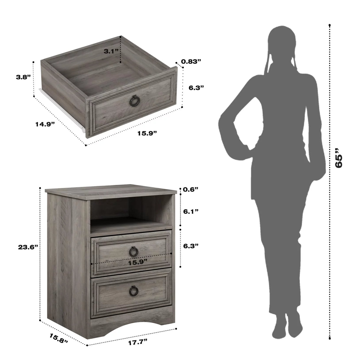 Gray Modern Nightstand Set of 2 P345