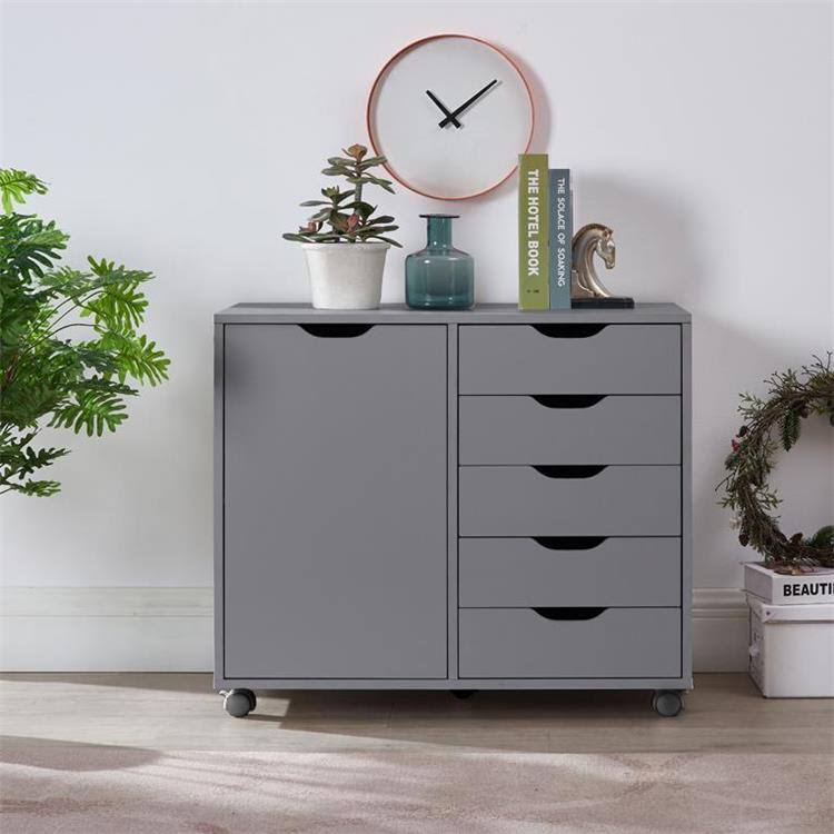 Gray 5-Drawer Office Storage Cabinet with Shelves N661