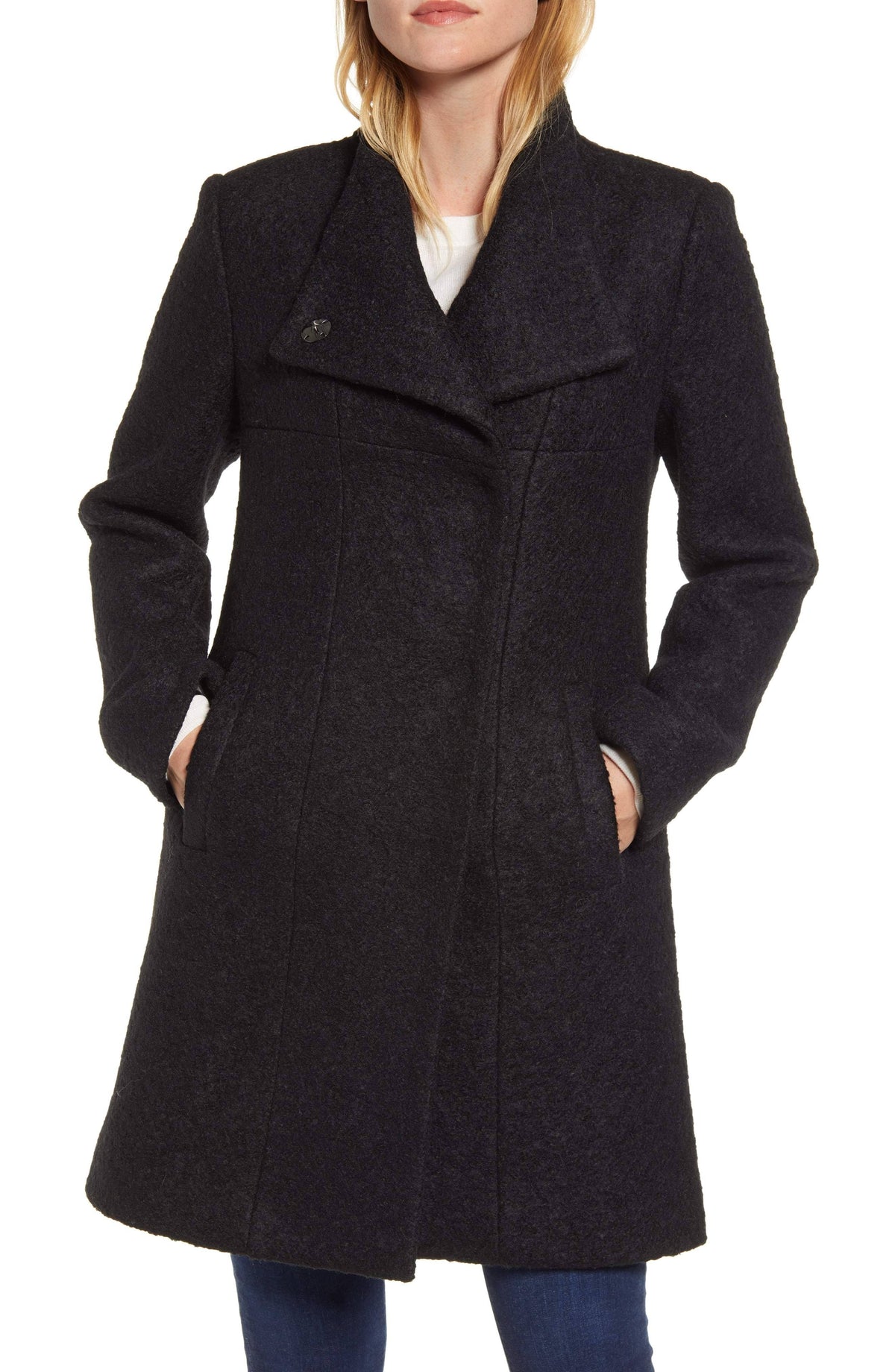 Black Boucle Walker Coat S8866