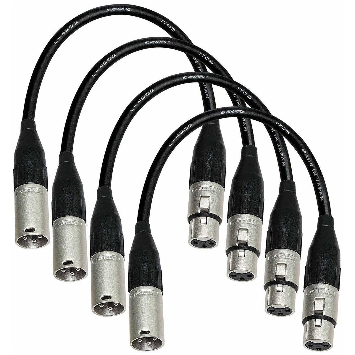 4 Units 1 Foot Canare L-4E6S Star Quad Balanced Microphone Cables with Amphenol Silver XLR Connectors B5276