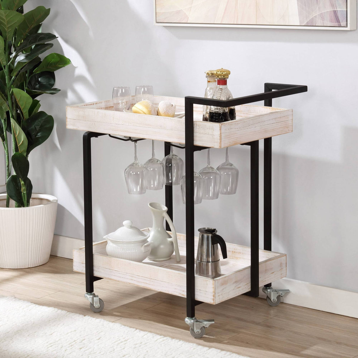 Antique White/Black 2 Shelf Serving Cart K610