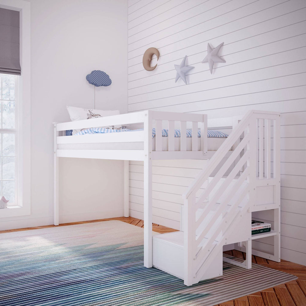 Twin-size Low Loft with Stairs - White N2033