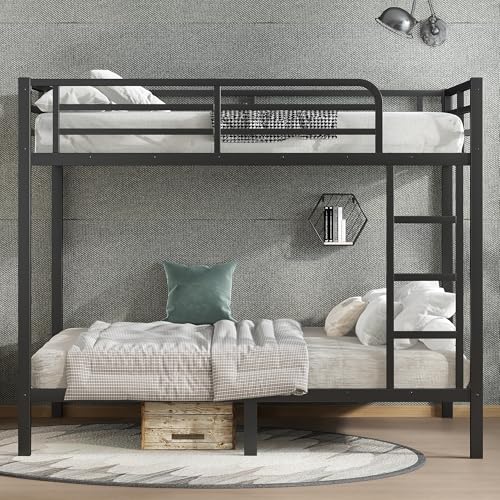 Heavy Duty Black Twin XL Over Twin XL Bunk Bed Frame with Ladder I4411