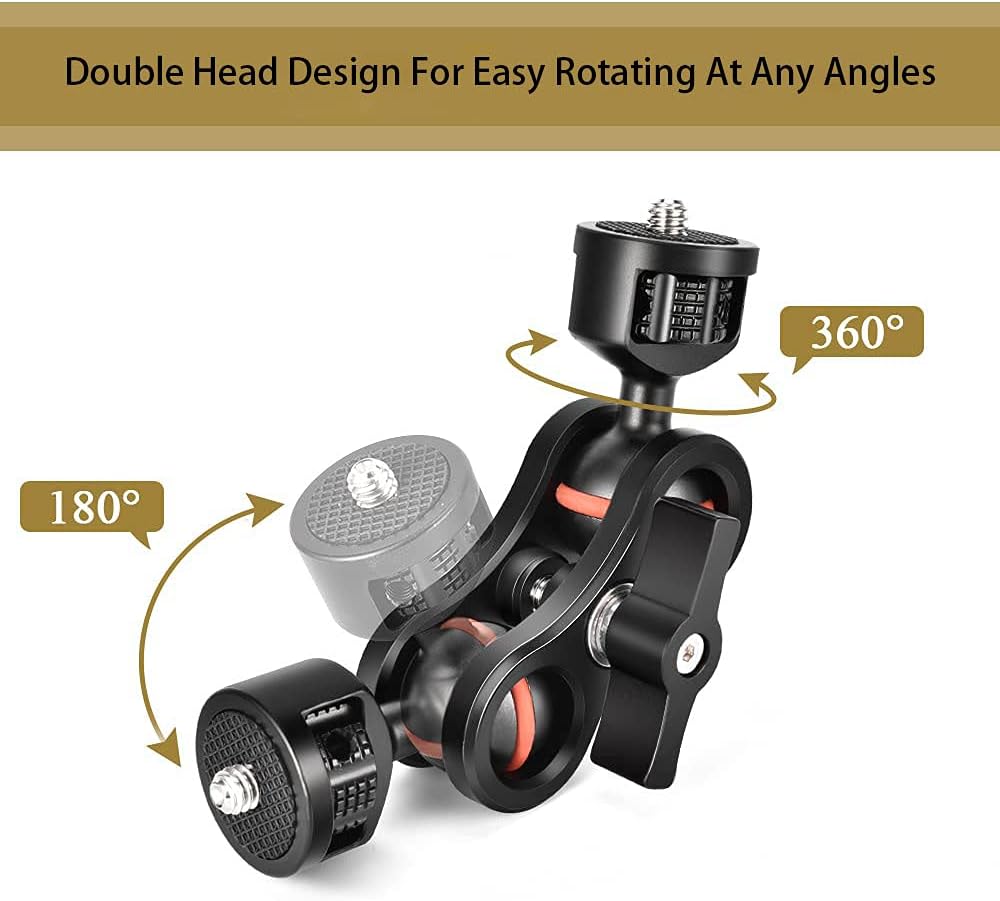 Double Ballhead Arm 360 Degree Rotation Magic Articulating Arm 1/4 Heavy Duty Friction Arms Mount Bracket with Flash Light Hot Shoe + Camera Fixing Screw Adapter for Camera DSLR Monitor Video A47387