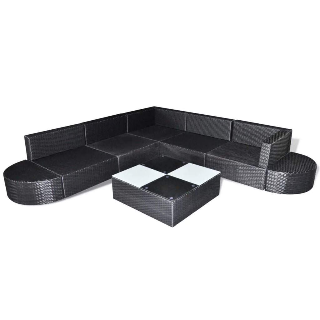 8 Piece Black Poly Rattan Patio Sofa Set with Cushions M7311