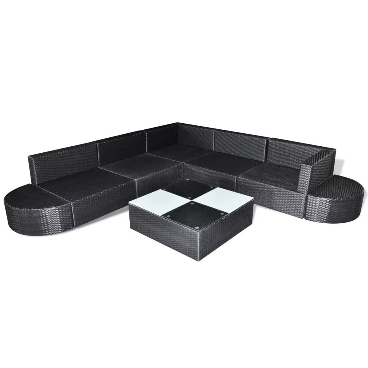 8 Piece Black Poly Rattan Patio Sofa Set with Cushions M7311