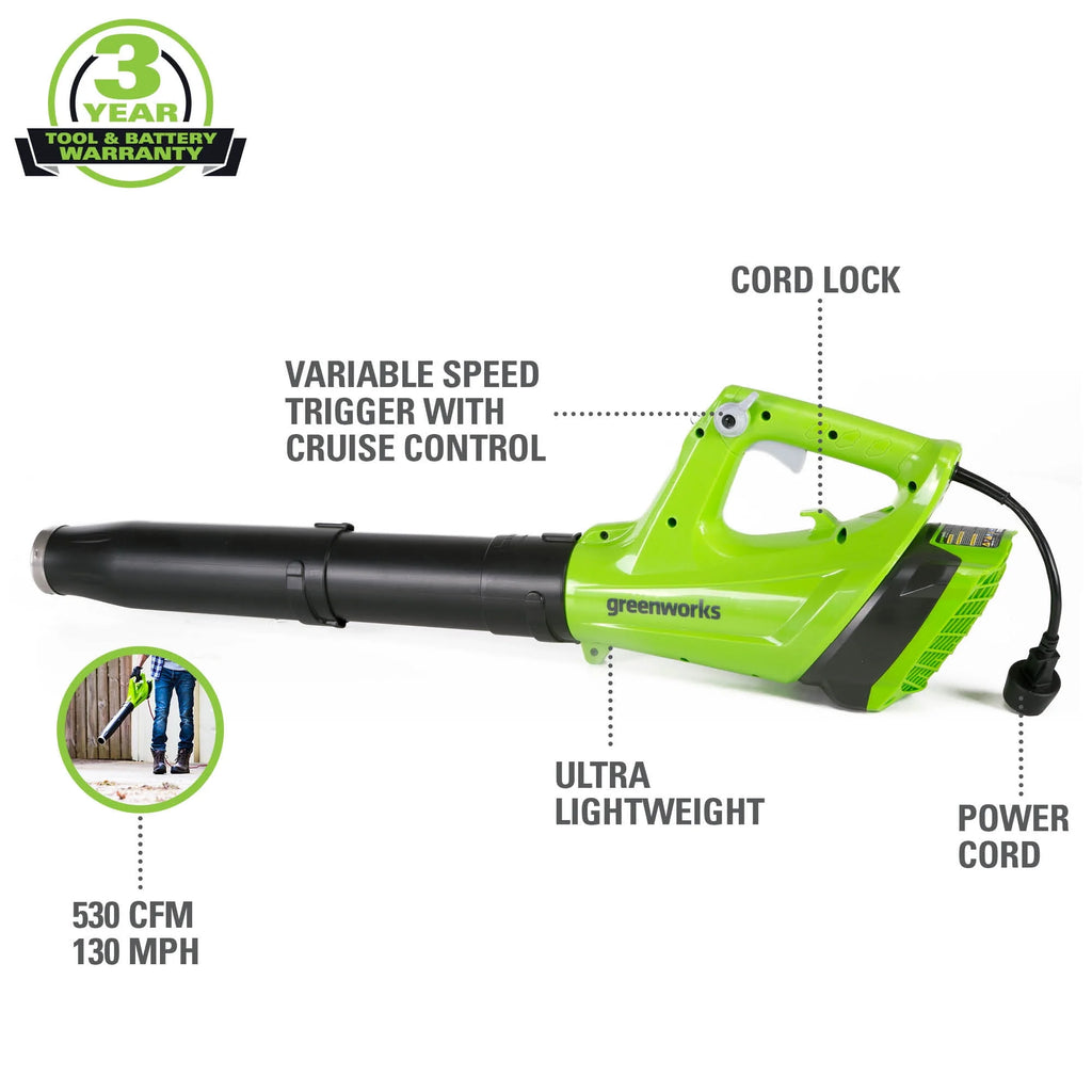9 Amp 530 CFM Corded Electric Axial Leaf Blower H56716