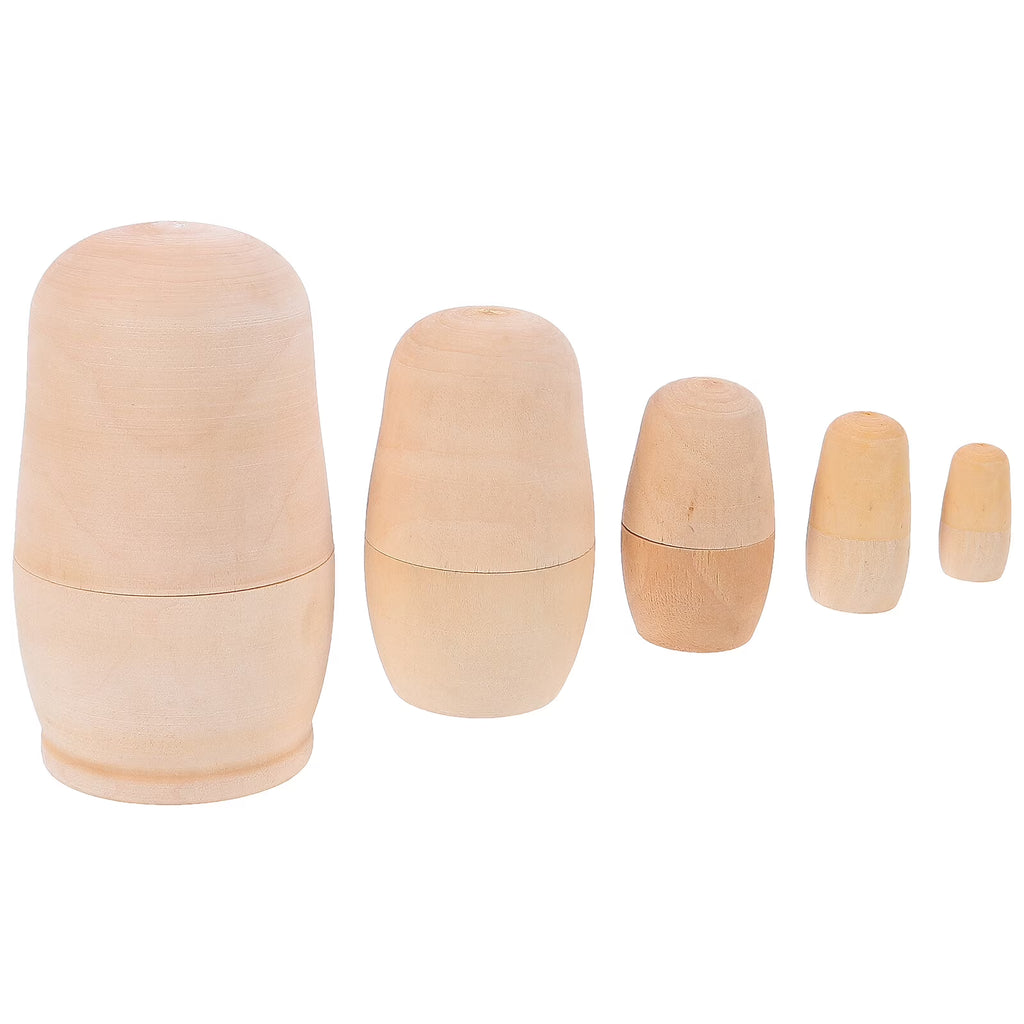 5Pcs Unpainted Wooden Nesting Dolls (Khaki) C46895