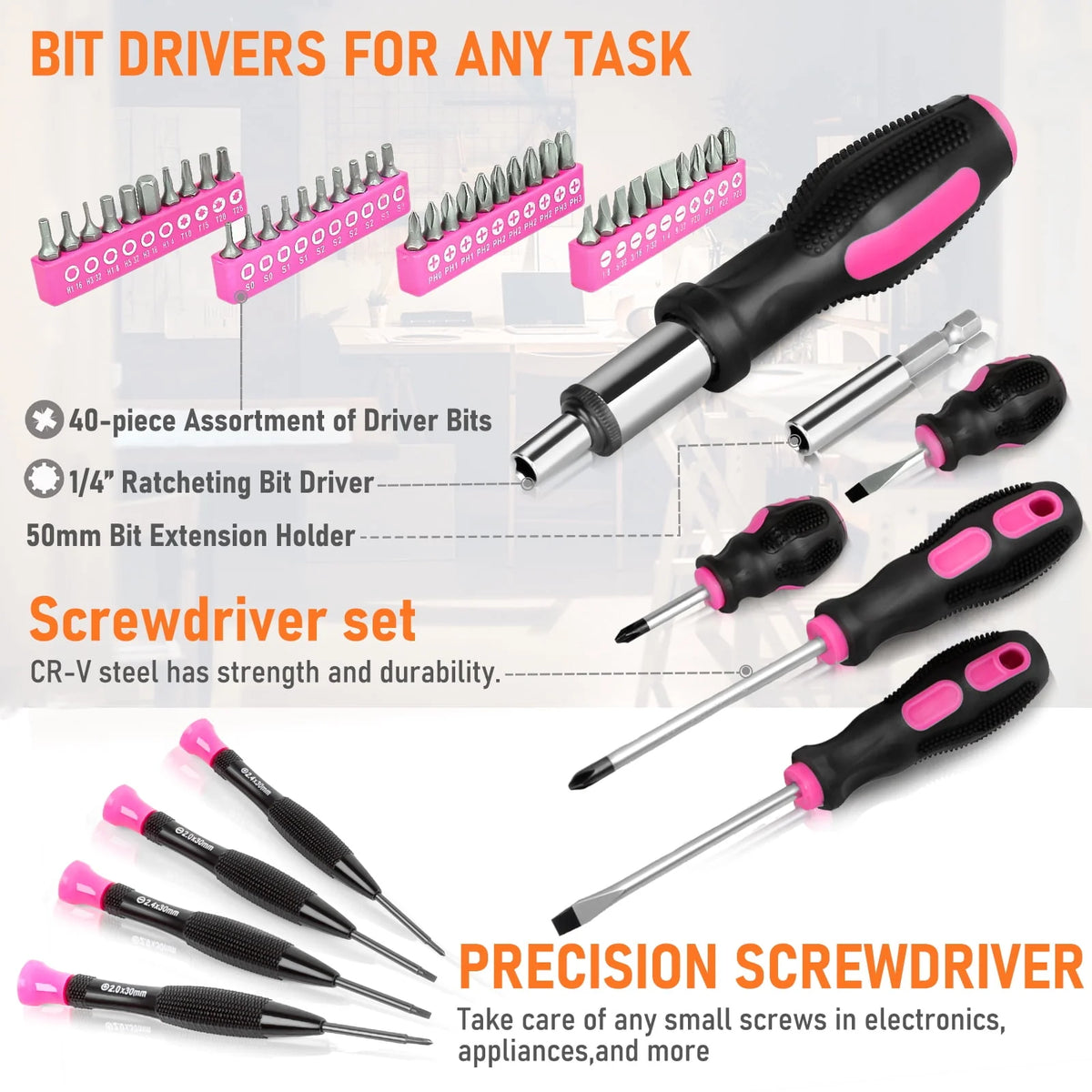Pink 207 Piece Portable Tool Set L95022