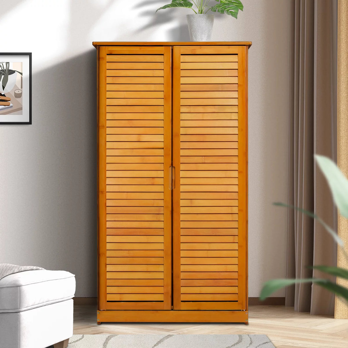 Bamboo 7 Tiers 21 Pairs Shoes Rack with Door T198210