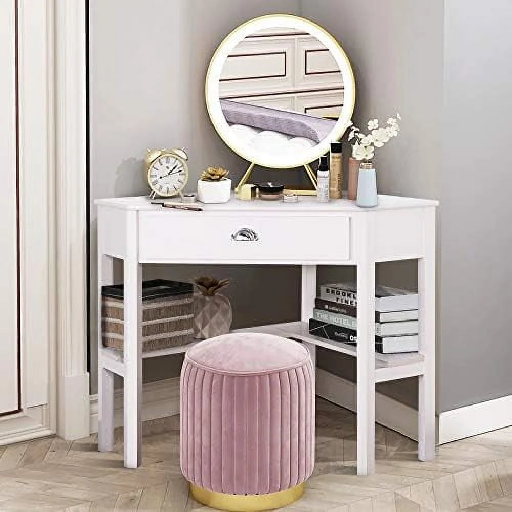 White Corner Desk with Drawer & Shelf Z767