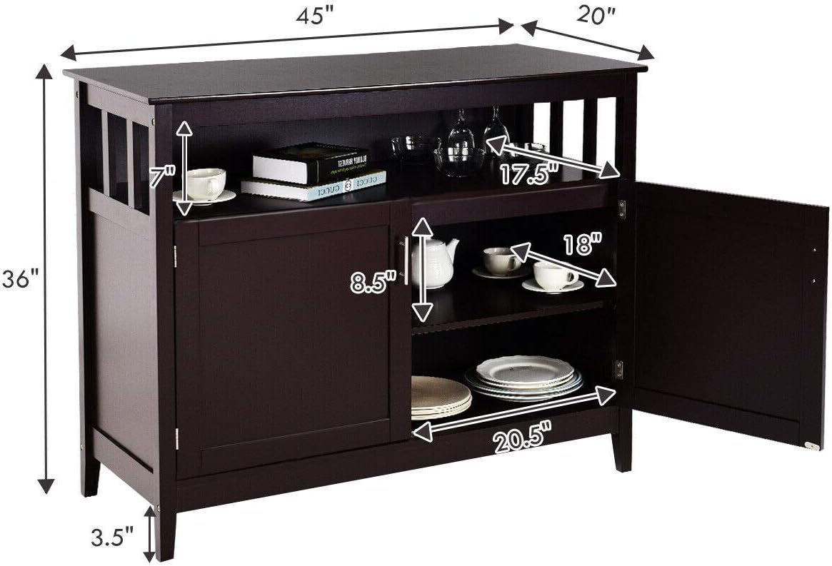 Espresso Wood Kitchen Storage Cabinet Buffet with Adjustable Shelf P822