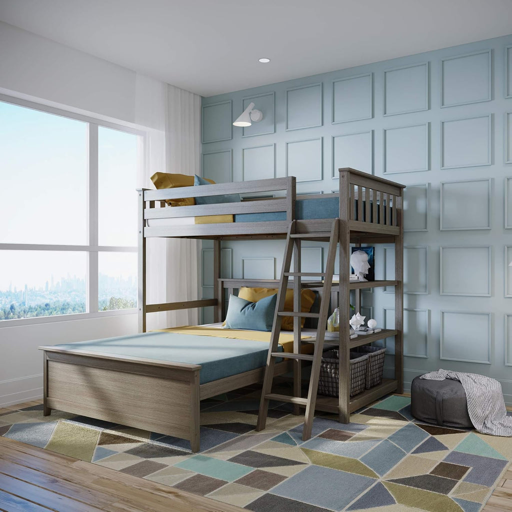 White Twin/Full L Shape Bunk Bed with Bookcase H99382