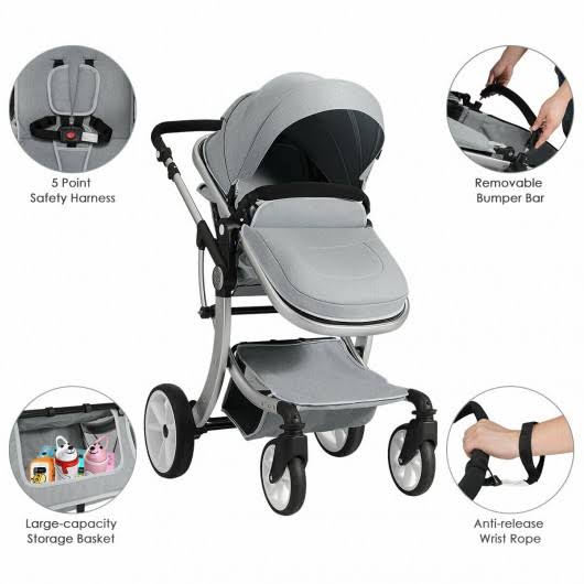 Gray Folding Aluminum Infant Reversible Stroller with Diaper Bag P868510