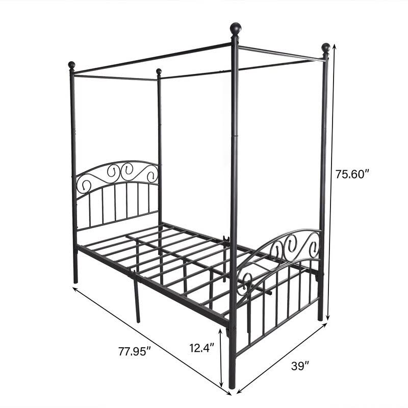 Black Twin Size Canopy Bed Frame C176
