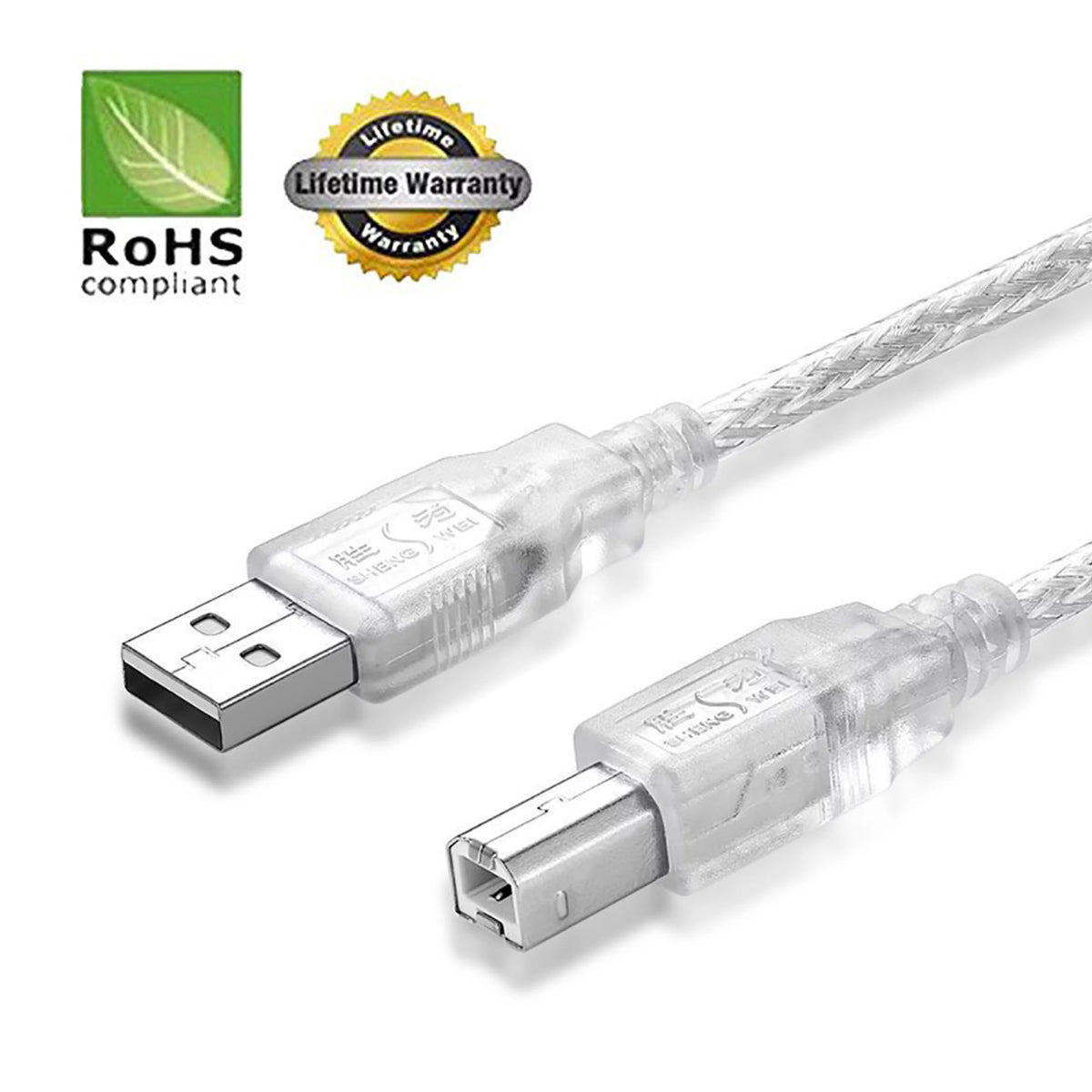 USB 2.0 Cable A-Male to B-Male 10 FT 10 PACK CLEAR P730399