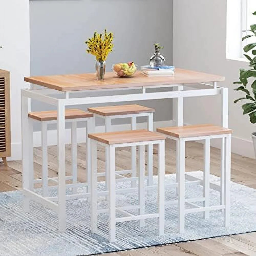 Dining Table Set for 4 with 4 Round Stools 5 Piece B788