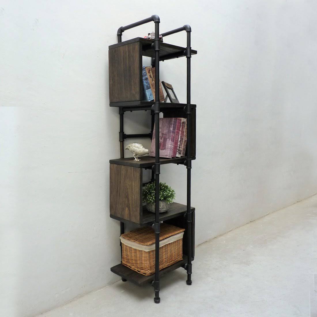Brushed Brass Gray Natural Etagere Bookcase Q653