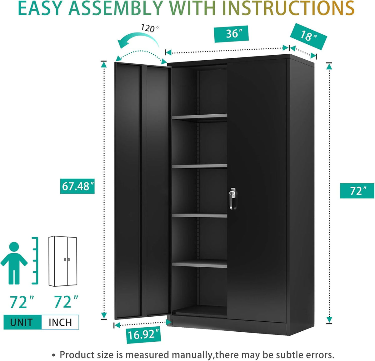 Black Metal Storage Cabinet with 2 Doors and 4 Adjustable Shelves R17980