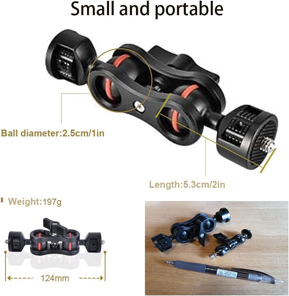 Double Ballhead Arm 360 Degree Rotation Magic Articulating Arm 1/4 Heavy Duty Friction Arms Mount Bracket with Flash Light Hot Shoe + Camera Fixing Screw Adapter for Camera DSLR Monitor Video A47387