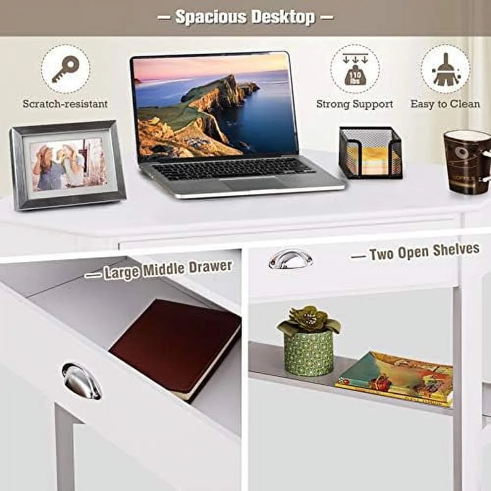 White Corner Desk with Drawer & Shelf Z767