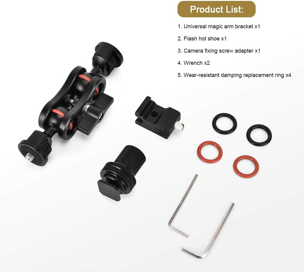 Double Ballhead Arm 360 Degree Rotation Magic Articulating Arm 1/4 Heavy Duty Friction Arms Mount Bracket with Flash Light Hot Shoe + Camera Fixing Screw Adapter for Camera DSLR Monitor Video A47387