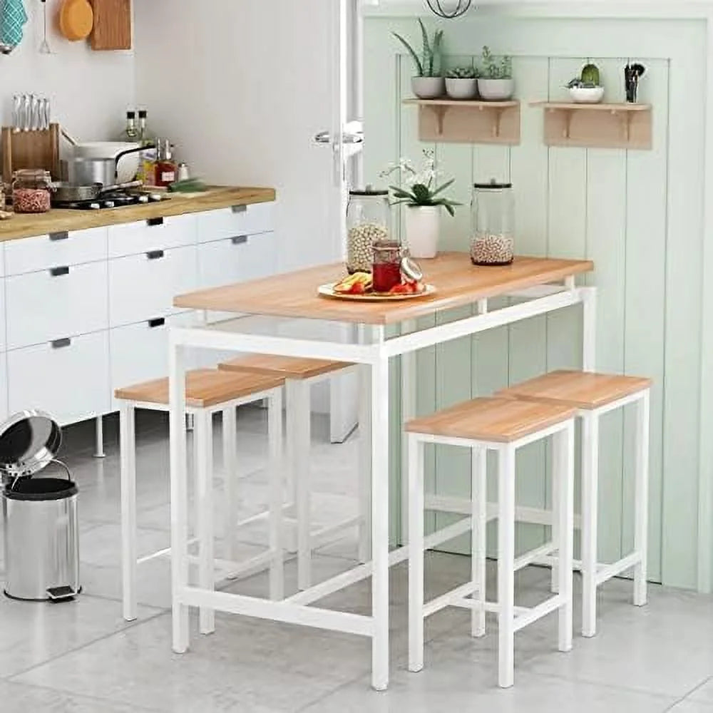 Dining Table Set for 4 with 4 Round Stools 5 Piece B788