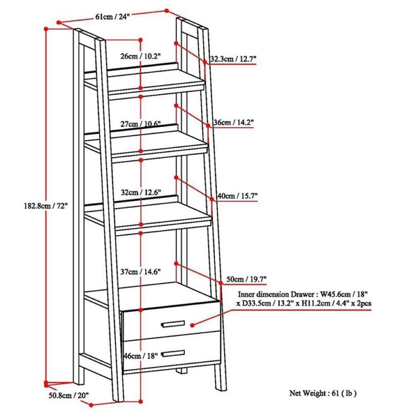 4 Shelf Ladder Bookcase in Gray R392