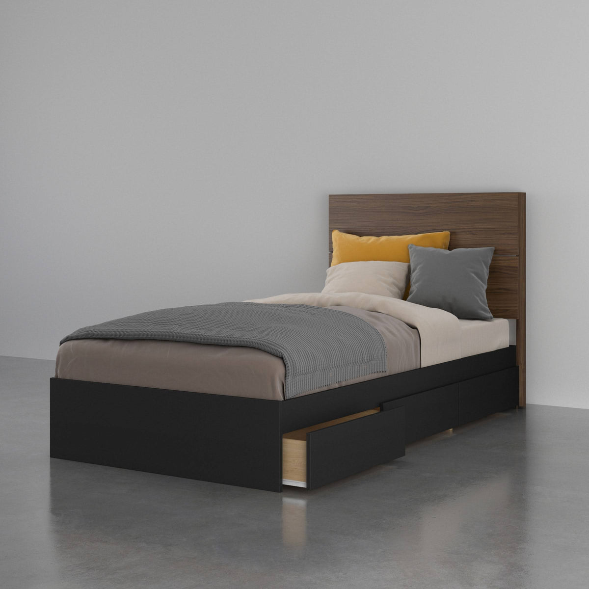 2 Piece Twin Size Bedroom Set Walnut and Black N147