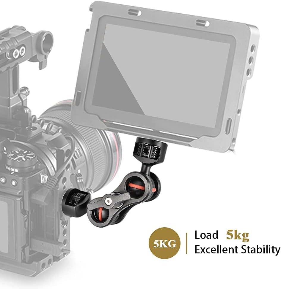 Double Ballhead Arm 360 Degree Rotation Magic Articulating Arm 1/4 Heavy Duty Friction Arms Mount Bracket with Flash Light Hot Shoe + Camera Fixing Screw Adapter for Camera DSLR Monitor Video A47387
