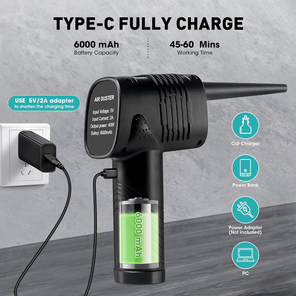Cordless Electric Compressed Air Duster 33000 RPM 6000mAh Reusable Portable Air Duster A259