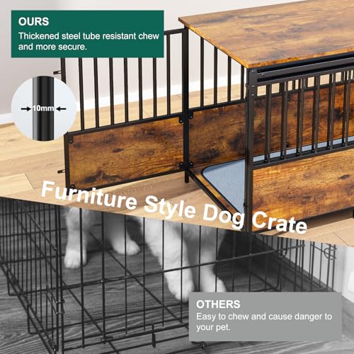 41 Inch White Wooden Dog Crate Furniture with Divider & Double Doors D5710