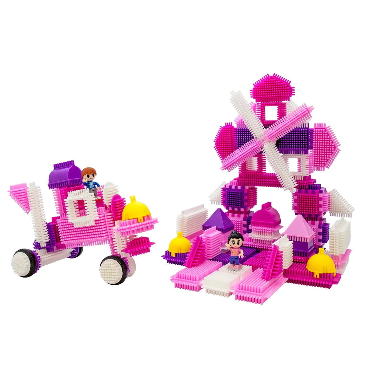 106pcs Hedgehog Building Blocks Tiles Castle Theme Set with Human Figures STEM Toy Kit, Pink Z43438