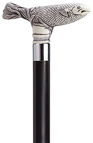 Antique Scrimshaw Fish Derby Handle Walking Cane 36 inch Antique Black T135063