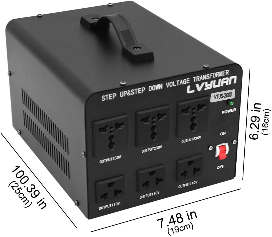 Voltage Transformer 3000 Watt Step Up/Down with 3 US outlets, 3 Universal outlets, Circuit Breaker M4936