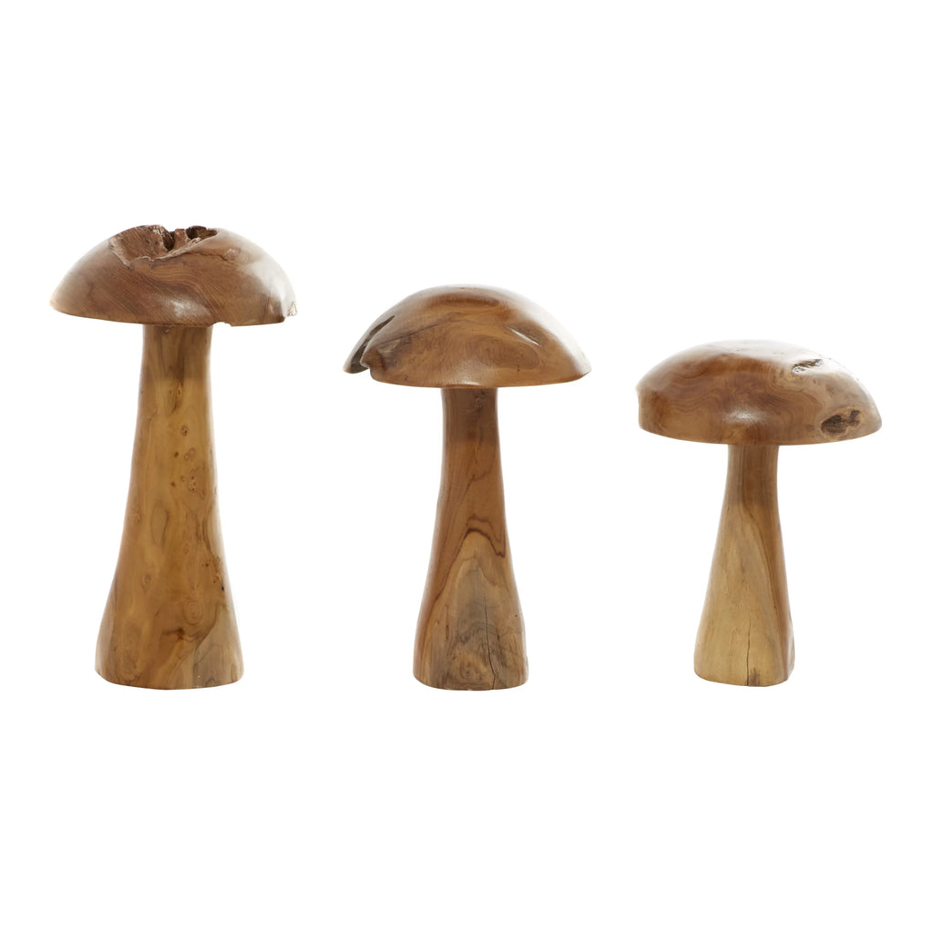 Brown Wood Mushroom Sculpture Set of 3 R5375
