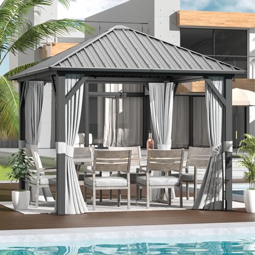 10' X 12' Aluminum Hardtop Gazebo with Galvanized Steel Double Roof T250