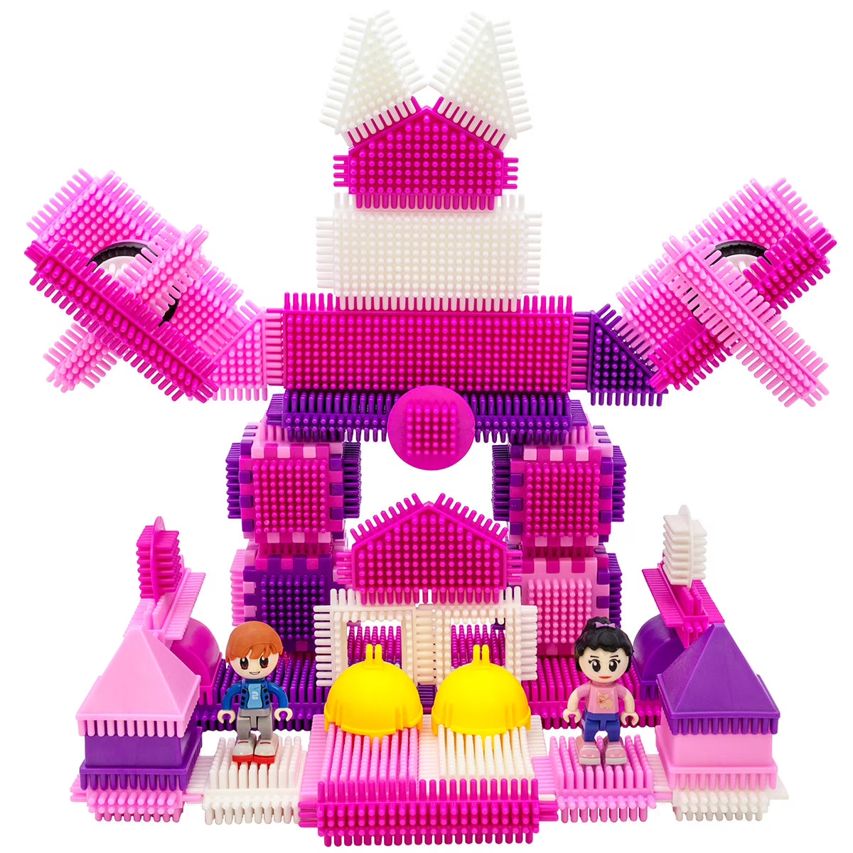 106pcs Hedgehog Building Blocks Tiles Castle Theme Set with Human Figures STEM Toy Kit, Pink Z43438