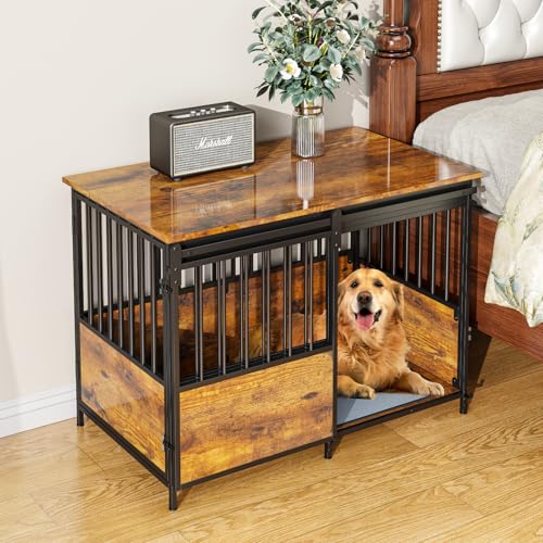 41 Inch White Wooden Dog Crate Furniture with Divider & Double Doors D5710