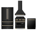 30 Dual Fuel Range, Range Hood, Refrigerator, Dishwasher in Black Stainless N6633