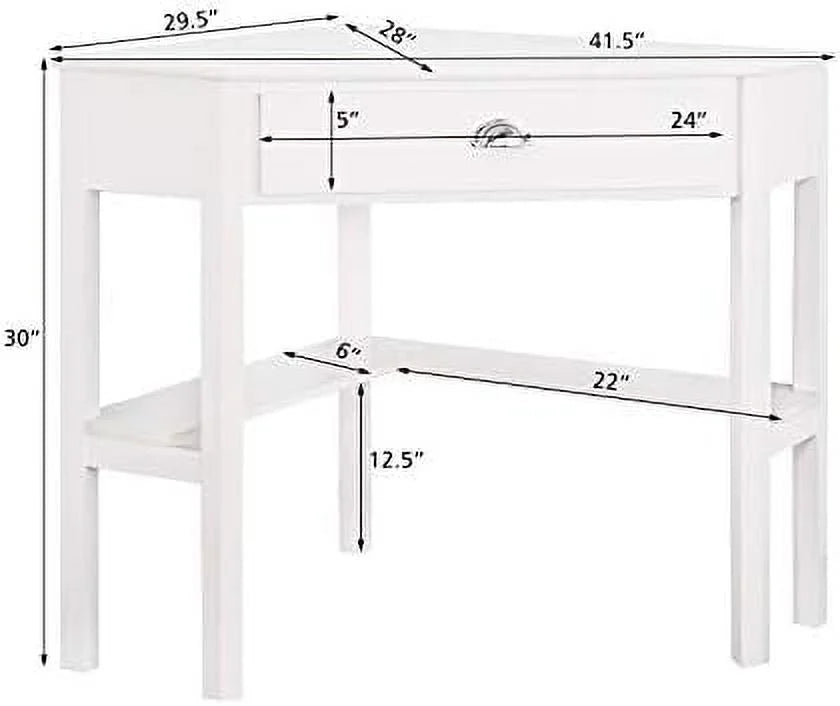White Corner Desk with Drawer & Shelf Z767