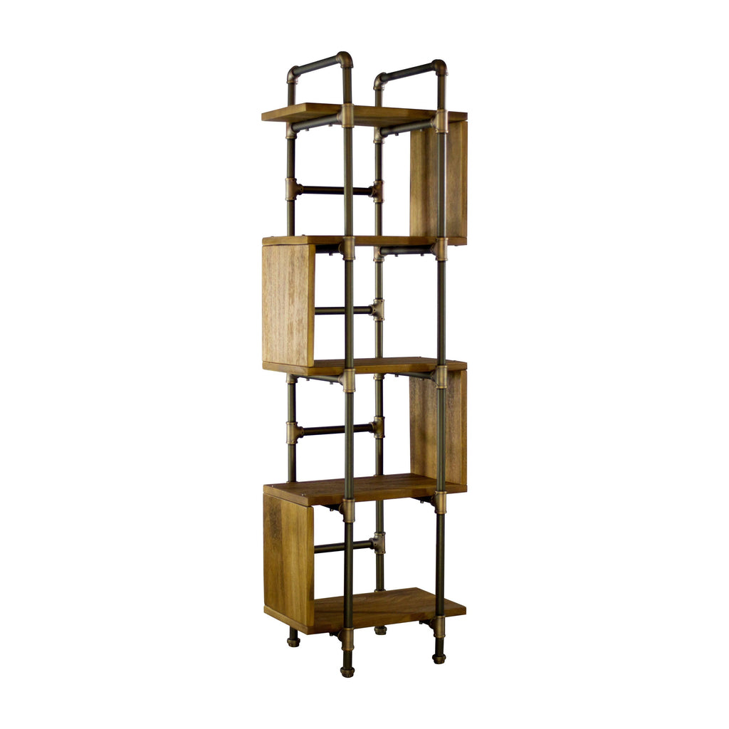Brushed Brass Gray Natural Etagere Bookcase Q653